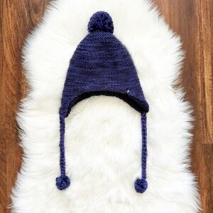 The North Face Earflap Knit Pom Pom Fuzzy Beanie Purple One Size